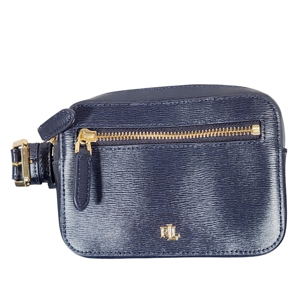 Lauren Ralph Lauren Navy Leather‎ Mini Belt Bag Gold Hardware Adjustable Strap - Picture 10 of 12